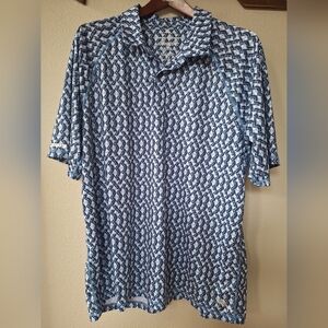 Tommy Bahama Island Zone Blue White Geometric Polo Short Sleeve Size Mens XL